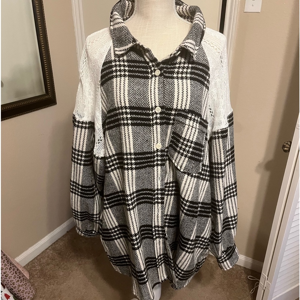 Never worn- black and white flannel/lace shacket